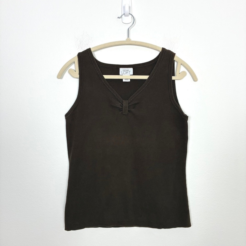 Ann Taylor LOFT Cotton Knit V-Neck Sweater Tank Top Women's M 90s Retro Neutral